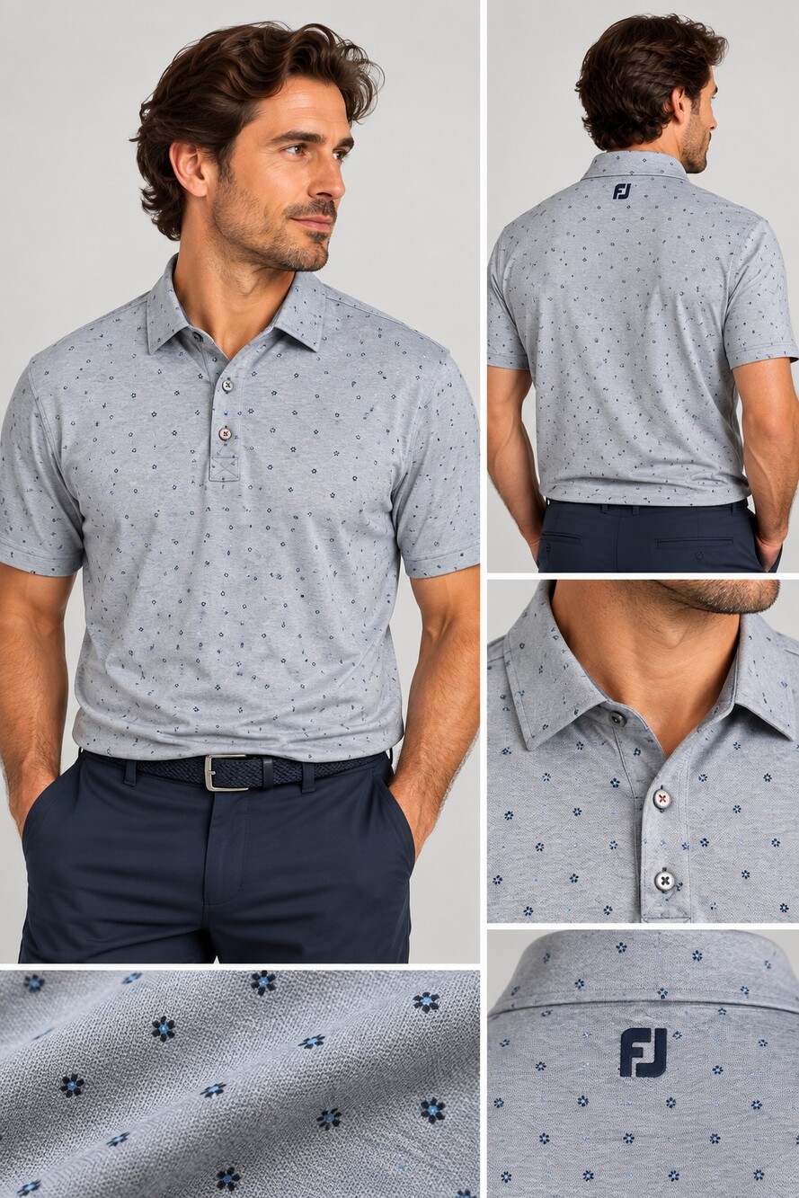 FootJoy Men’s XL Performance Golf Polo Grey Blue Pattern Stretch